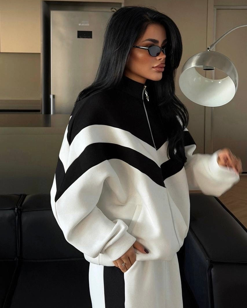 White Chevron-Striped Two-Piece Set