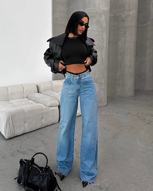 ‏Elevated High-Waist Straight-Leg Jeans | جينز بخصر عالي وقصة أرجل مستقيمة