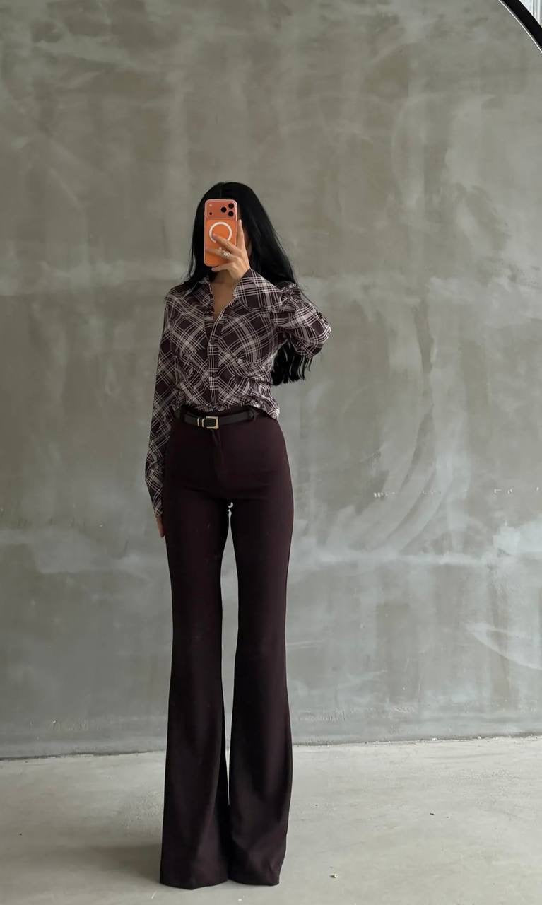 Brown flared trousers| بنطلون قماش باللون البني