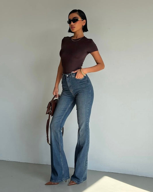 High-Waist Flared Denim Jeans | جينز شارلستون بخصر عالٍ