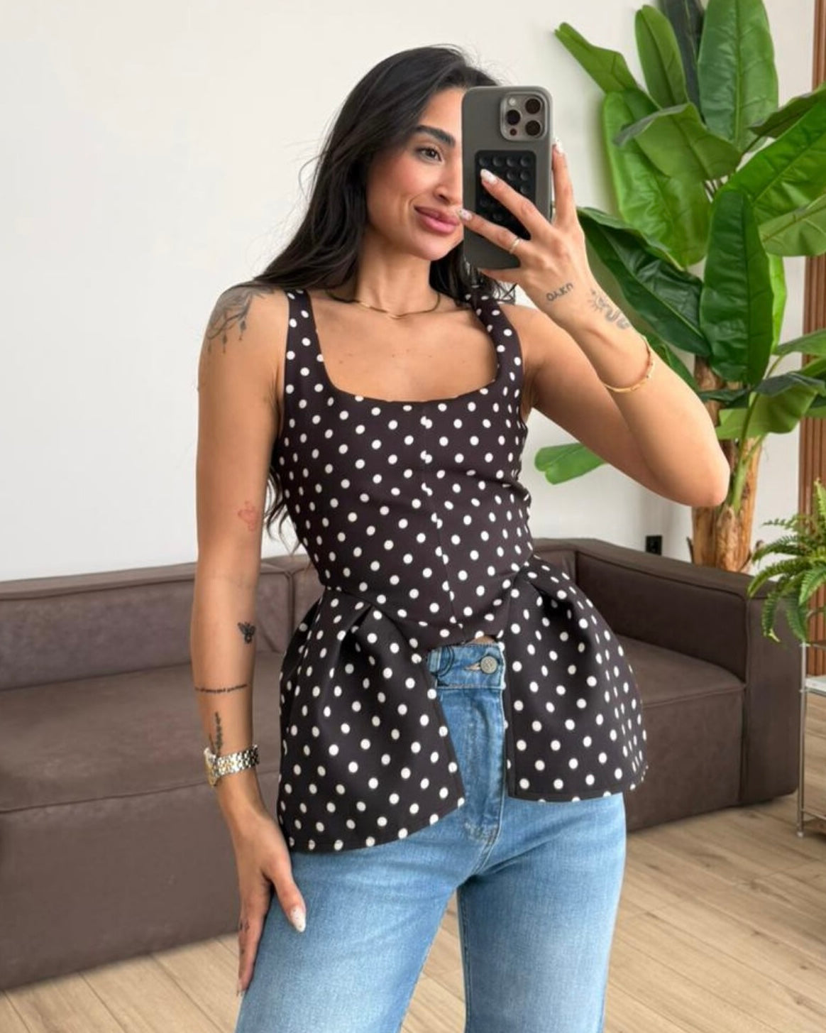 Elegant Polka Dot Peplum Top | توب بيبلوم أنيق بنقشة البولكا دوت
