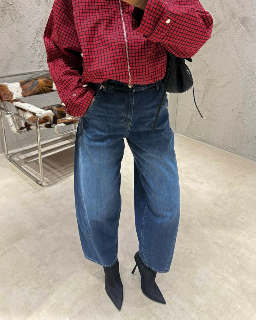 High-Waisted Medium Wash Balloon Wide-Leg Denim Jeans | جينز بخصر عالي وقصة بالون واسعة