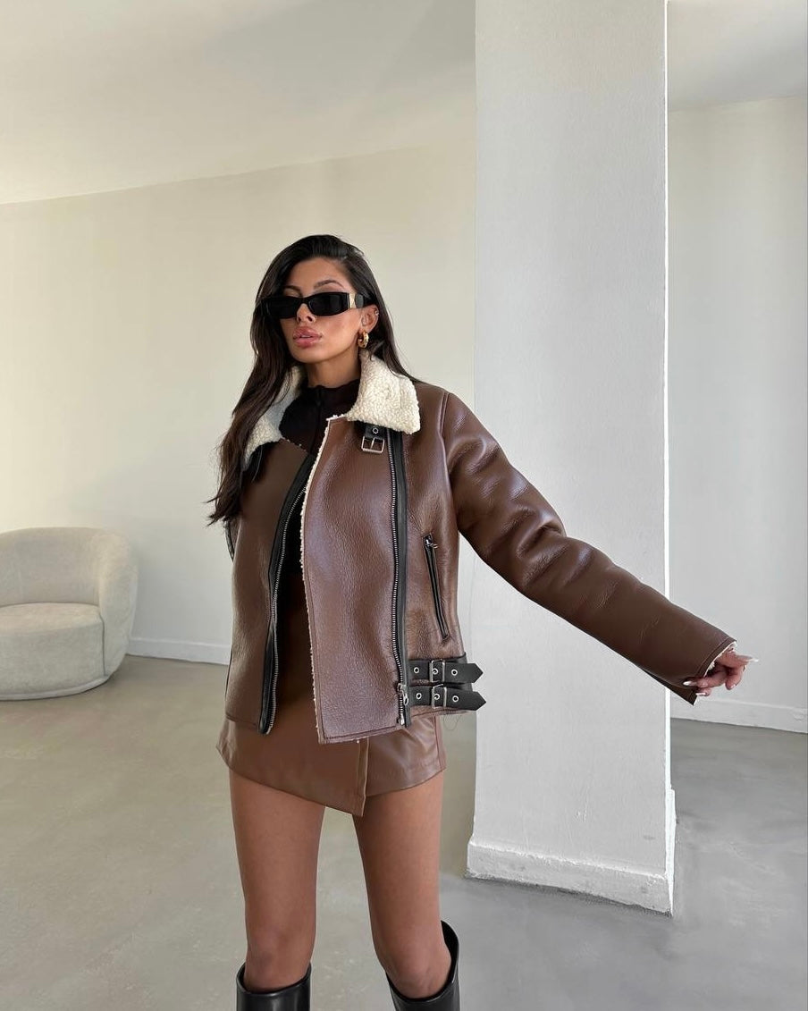 Brown Double Face Leather Jacket