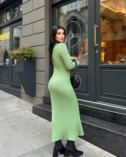 Green Knit Long Sleeve Dress