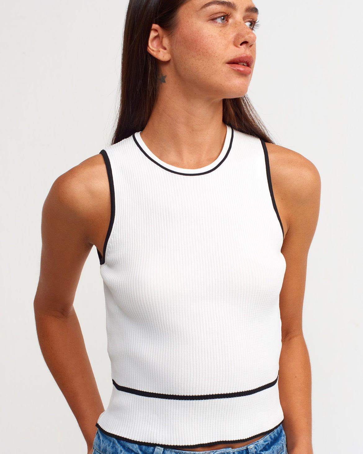 White Contrast Trim Tank Top