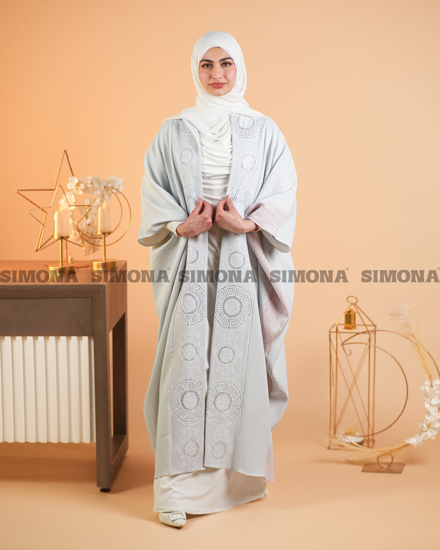 Light Grey Kaftan with Shiny Embroidery