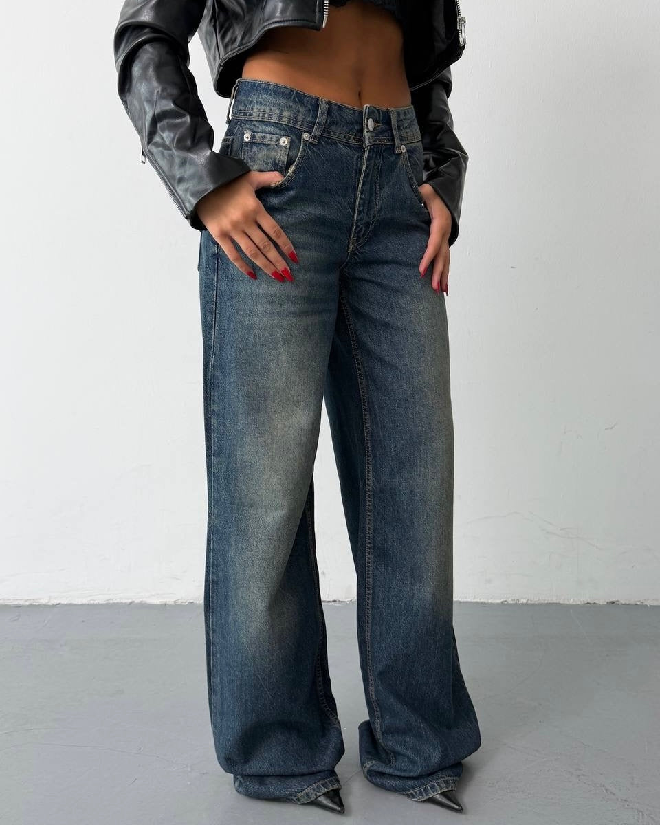 Vintage Wash Wide-Leg Denim Jeans | جينز ڤينتج بقصة واسعة وخصر عالي
