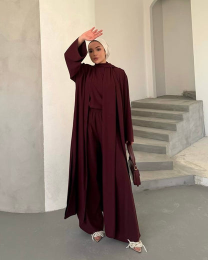 Maroon Elegant 3 Piece Abaya | طقم انيق 3 قطع باللون الخمري
