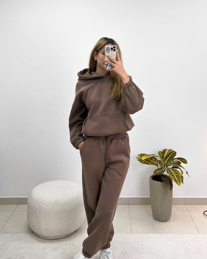 Brown Casual Hoodie Set