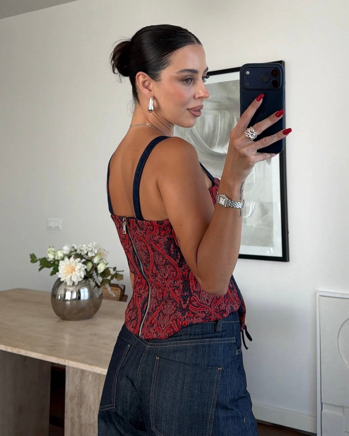 Paisley Lace-Up Corset Top | كورسيه بنقشة بيزلي ورباط أمامي