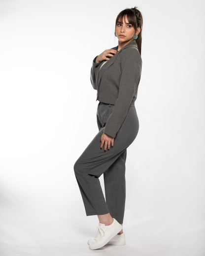 Gray Cropped Blazer Set