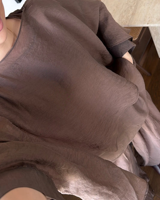 Mocha Chiffon Blouse | بلوزة شيفون بلون الموكا