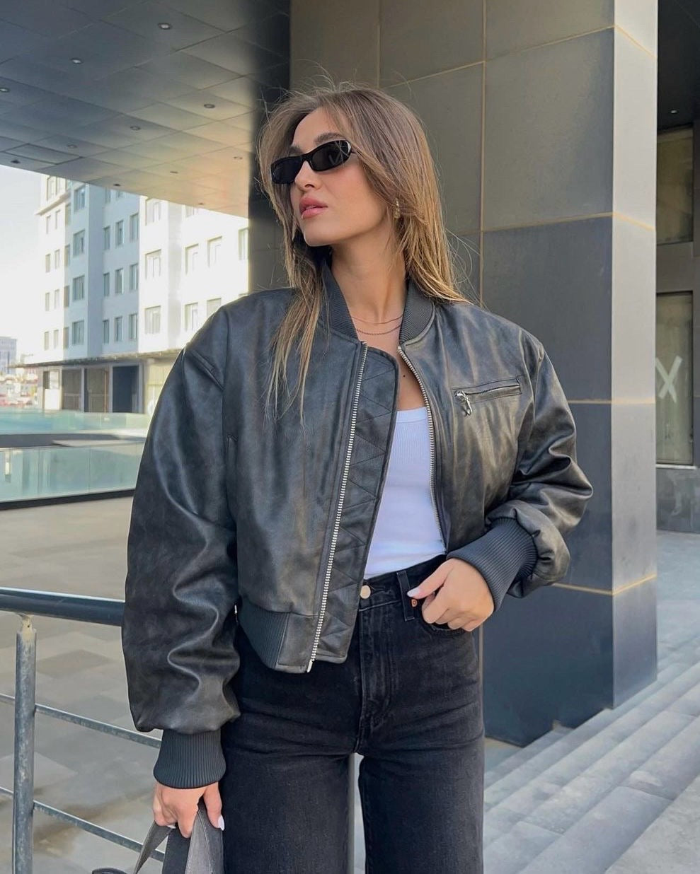 Vintage Leather Bomber Jacket