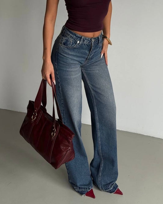 Vintage Blue Jeans with Raw Hem | جينز أزرق فينتج بحفّه خام