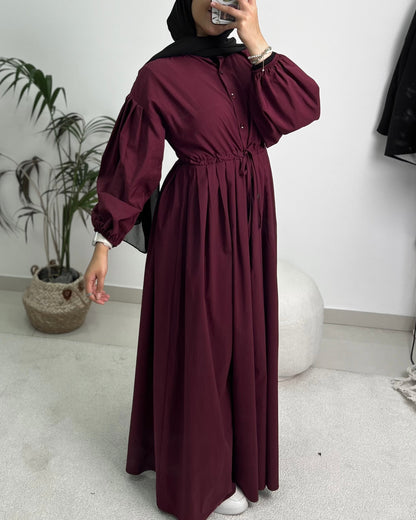 Plum Maxi Dress with Balloon Sleeves