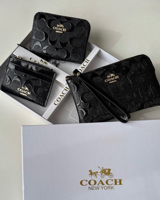 طقم جزدان Coach ٣ قطع اسود