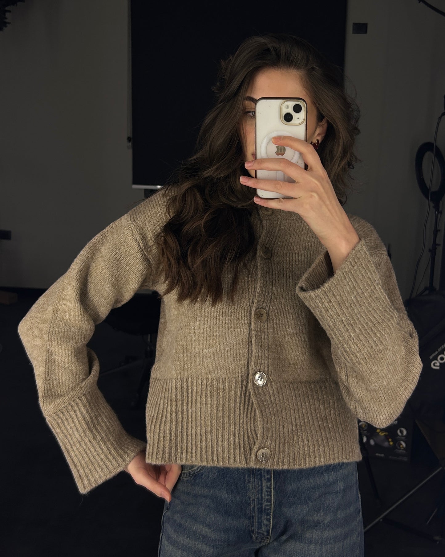 Mocha Knit Buttoned Cardigan | كارديغان محبوك بلون الموكا