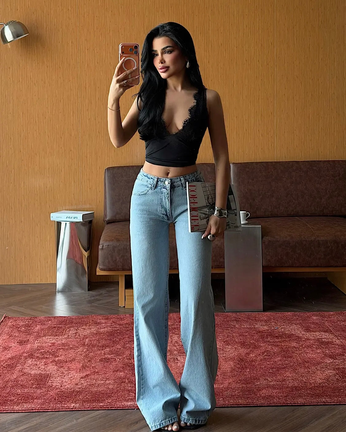 Flared Wide Leg Ice Blue Washed Jeans | جينز واسع بقصة فلير