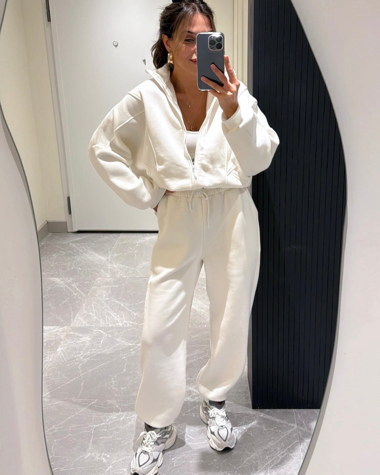 White Zipper Casual Loose Tracksuit