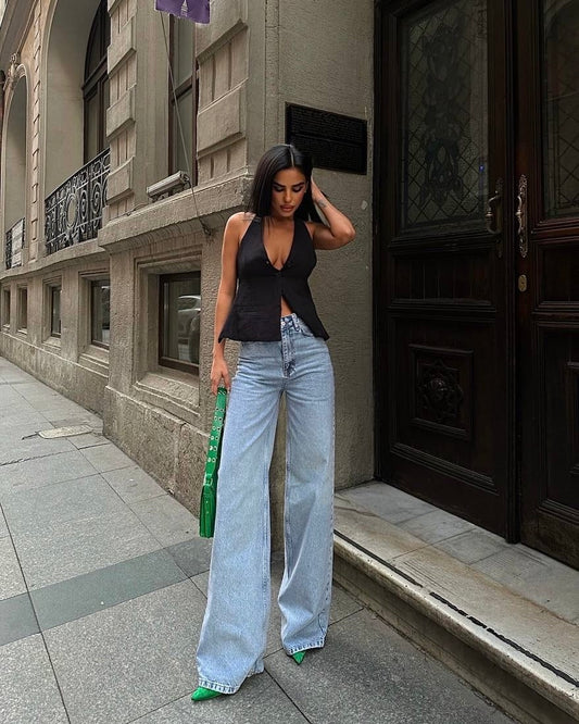 High-Waist Wide Leg Jeans| جينز واسع الأرجل عالي الخصر