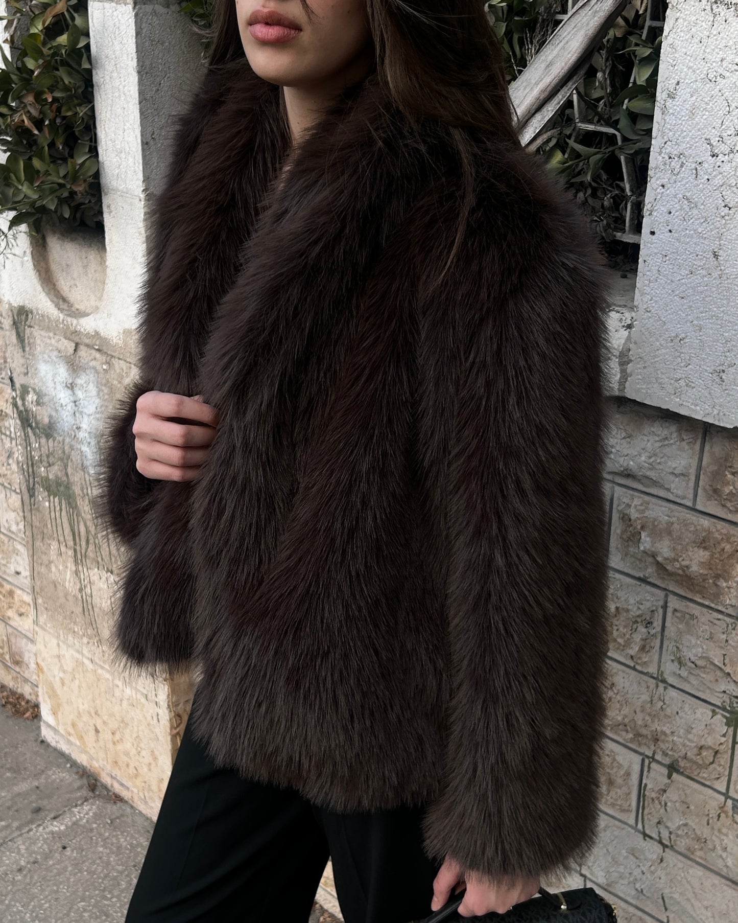 Chocolate Brown Faux Fur Oversized Jacket | جاكيت فرو واسع باللون البني