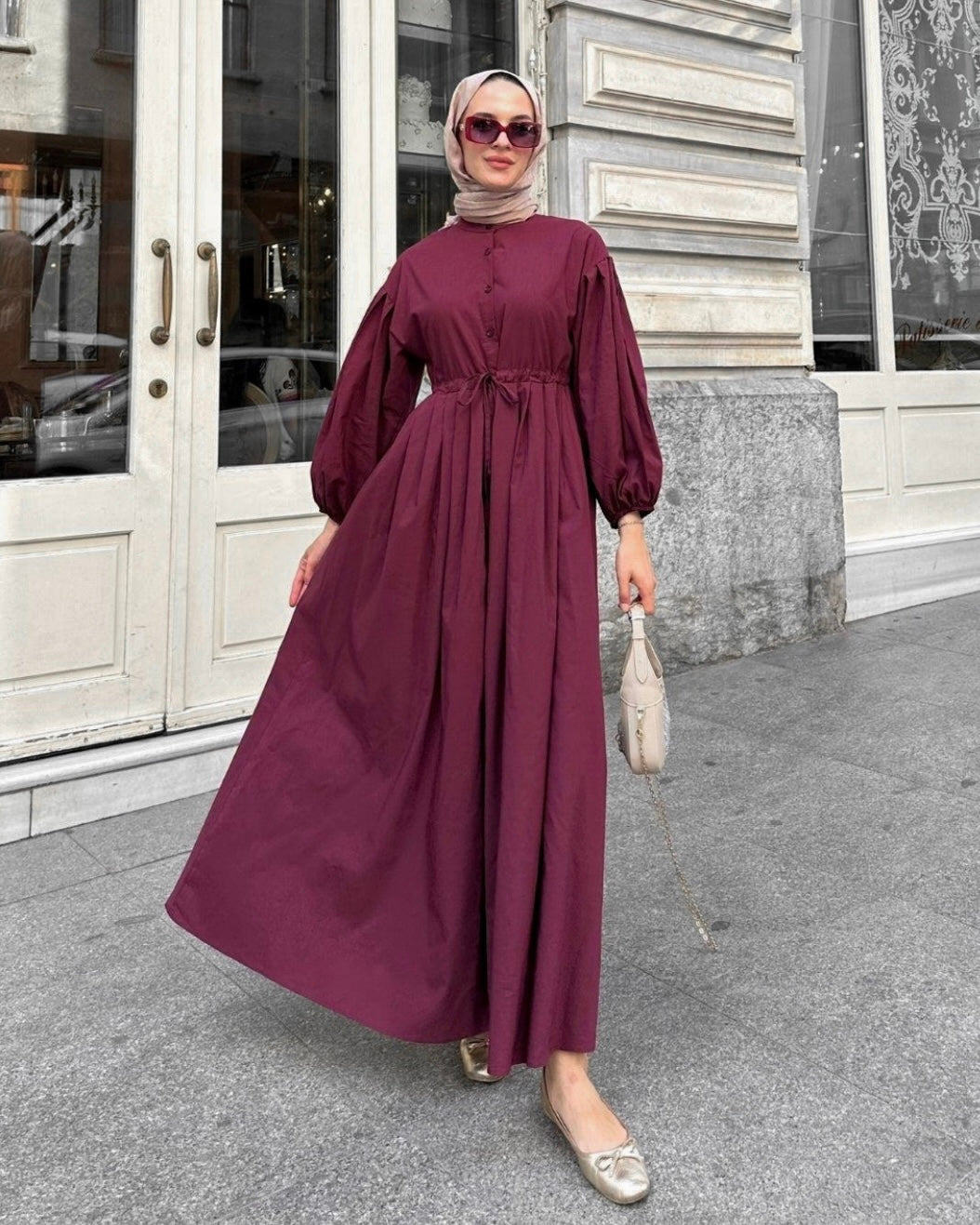 Plum Maxi Dress with Balloon Sleeves