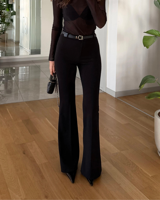 Black High-Waisted Lycra Flare Pants | بنطلون فلاير أسود لايكرا بقصة عالية الخصر