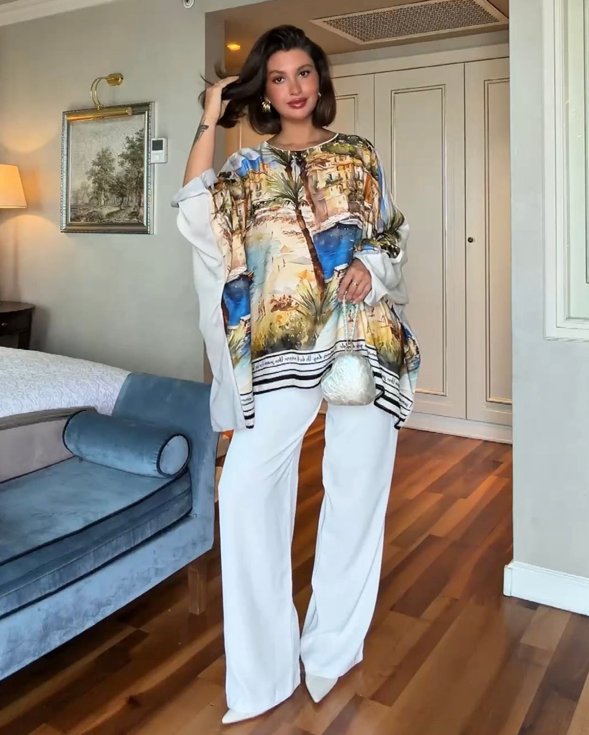Printed Oversized Tunic Top | بلوزة واسعة بنقشة بحر ومناظر طبيعية