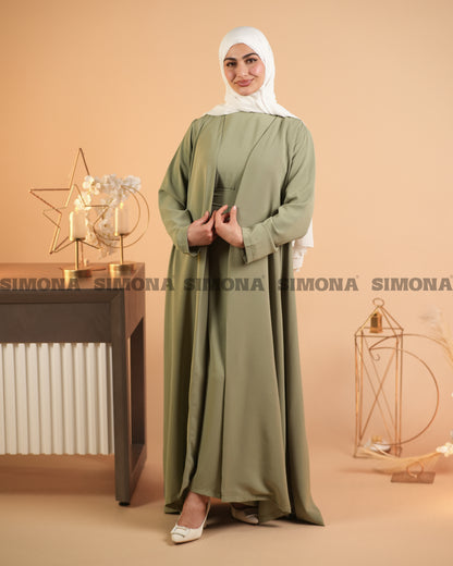 Elegant Green Abaya with Inner Dress