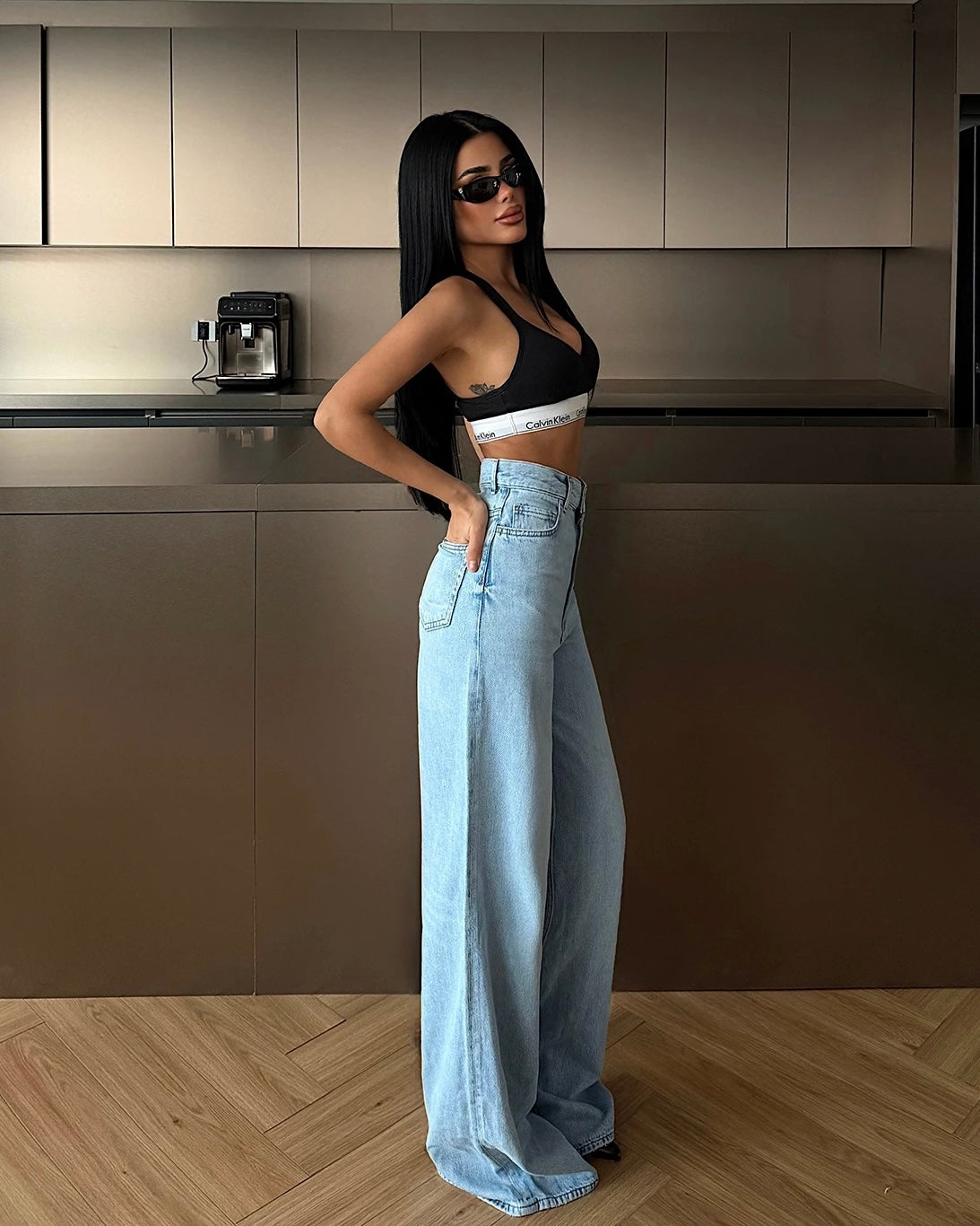 Light Blue High-Waist Wide Leg Jeans | جينز أزرق فاتح بخصر عالٍ  وأرجل واسعة