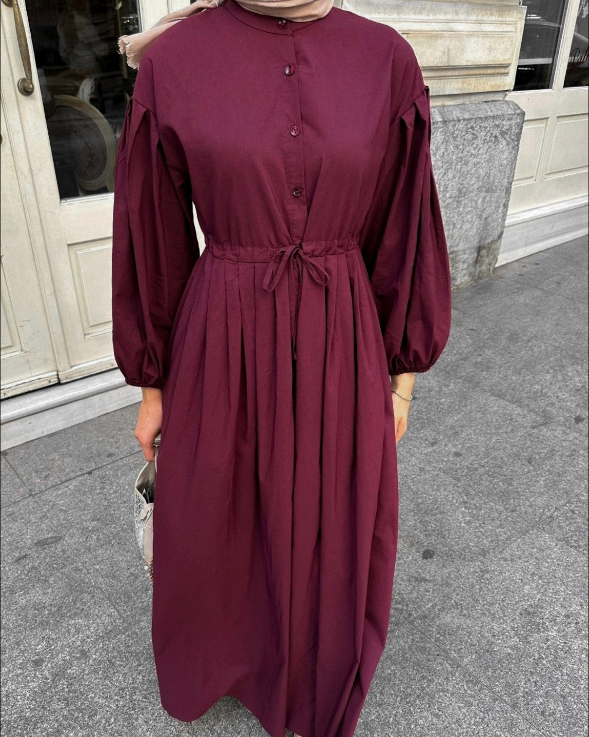 Plum Maxi Dress with Balloon Sleeves