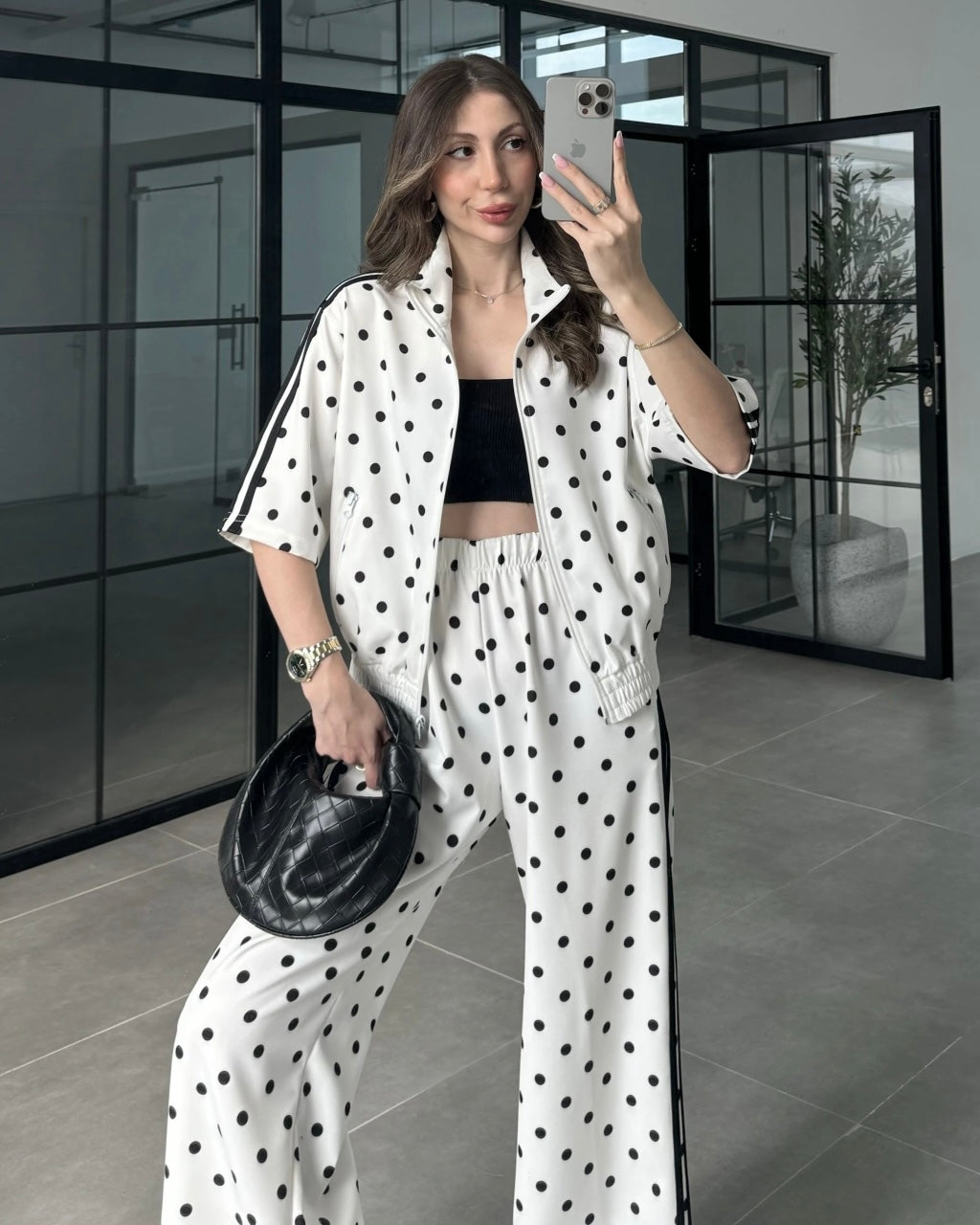Polka Dot Two-Piece Set with Wide-Leg Pants | طقم بولكا دوت مع بنطلون واسع
