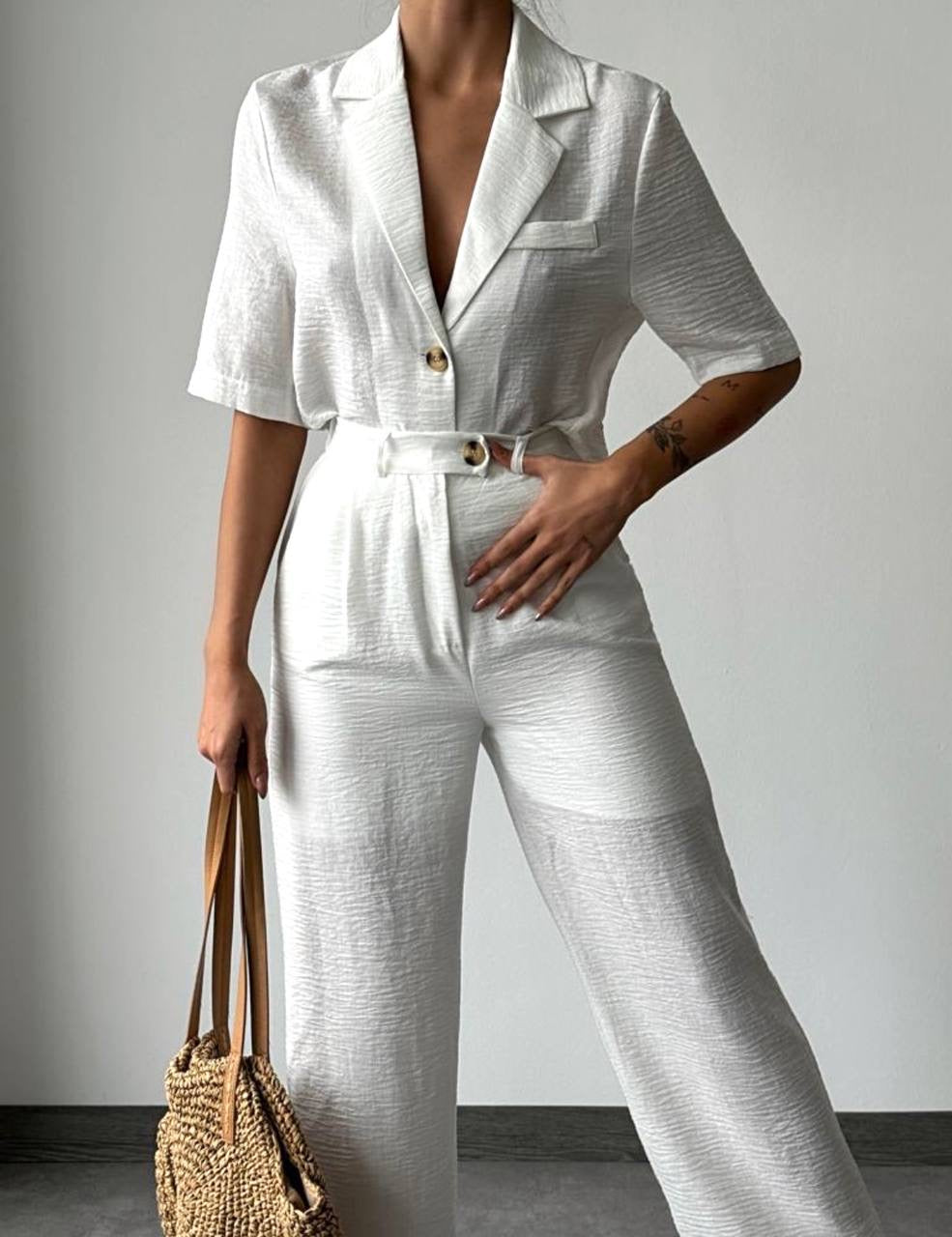 White Short Sleeve Two Piece Set