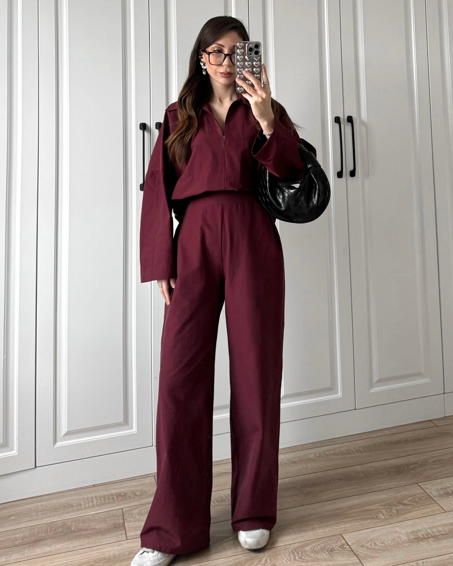 Burgundy V-Neck Set | V-طقم خمري بياقة على شكل