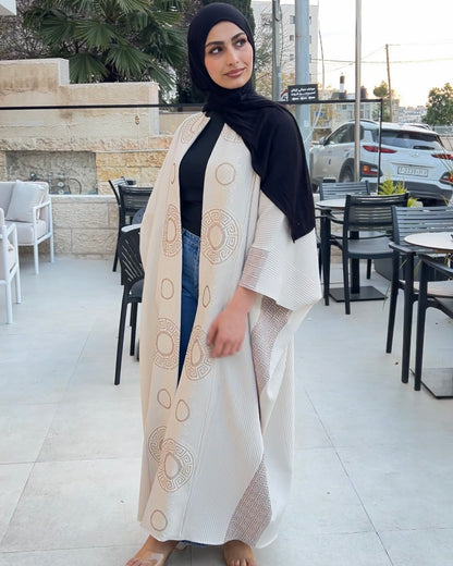 Light Beige Kaftan with Shiny Embroidery | قفطان بيج بتطريز لامع