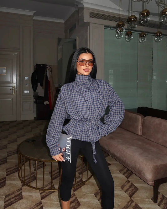 Elegant Plaid Shirt | قميص كاروهات بربطة خصر