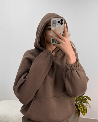 Brown Casual Hoodie Set