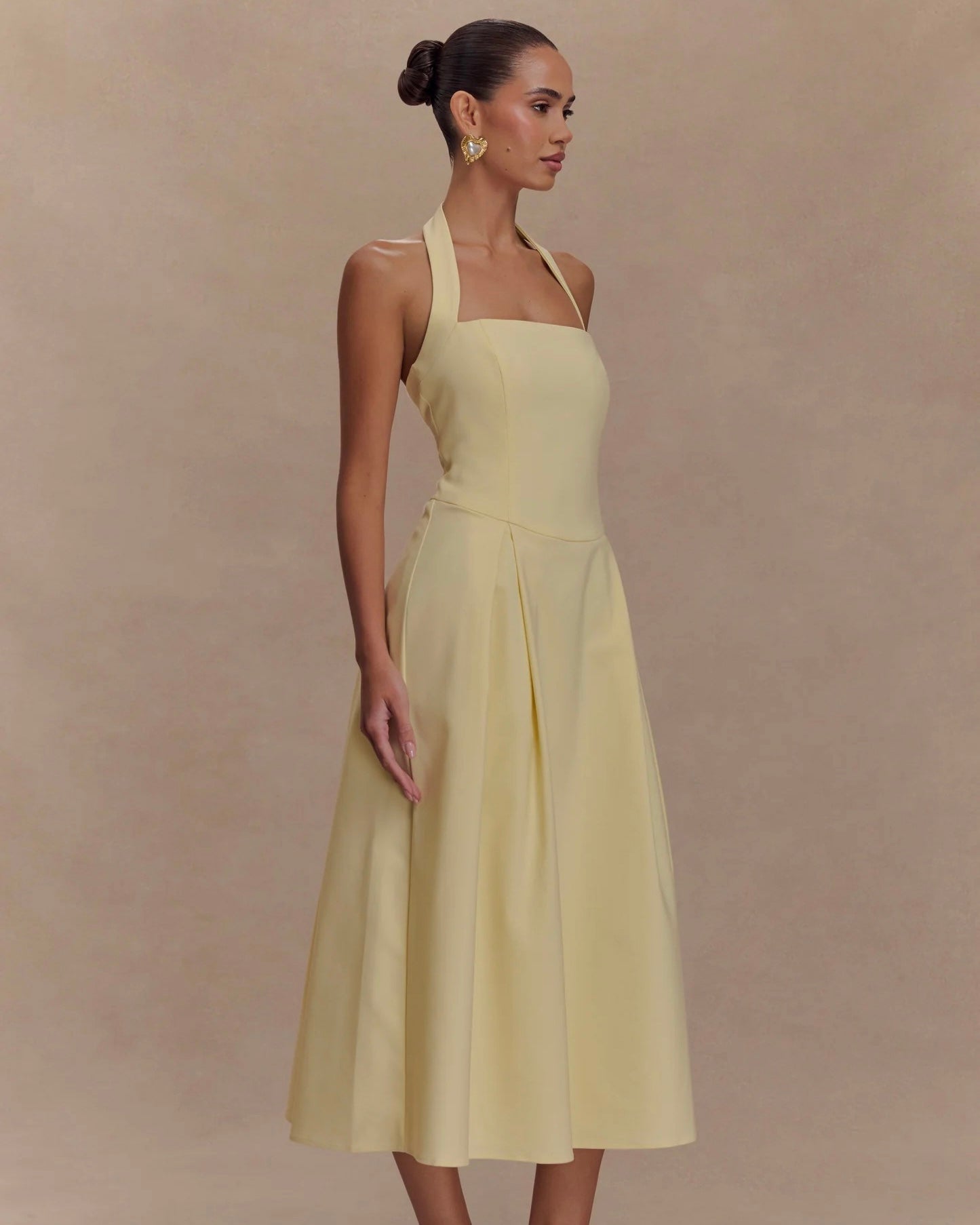 Lemon Halter Midi Dress | فستان ميدي أصفر برباط حول الرقبة