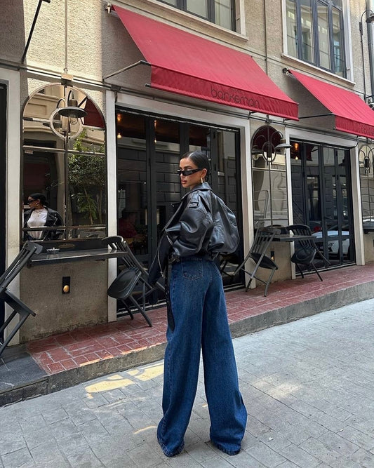 Dark Wash Wide Leg Jeans | بنطلون جينز واسع بلون دينم غامق