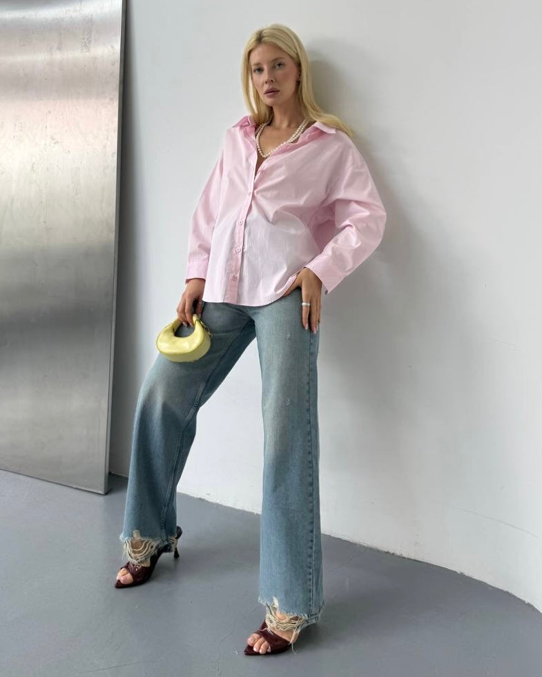 Denim Jeans with Drawstring & Raw Frayed Hem | جينز بحواف مهترئة وربطة خصر
