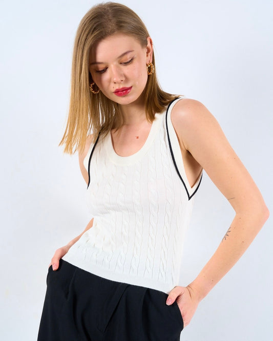 White Braided Knit Top