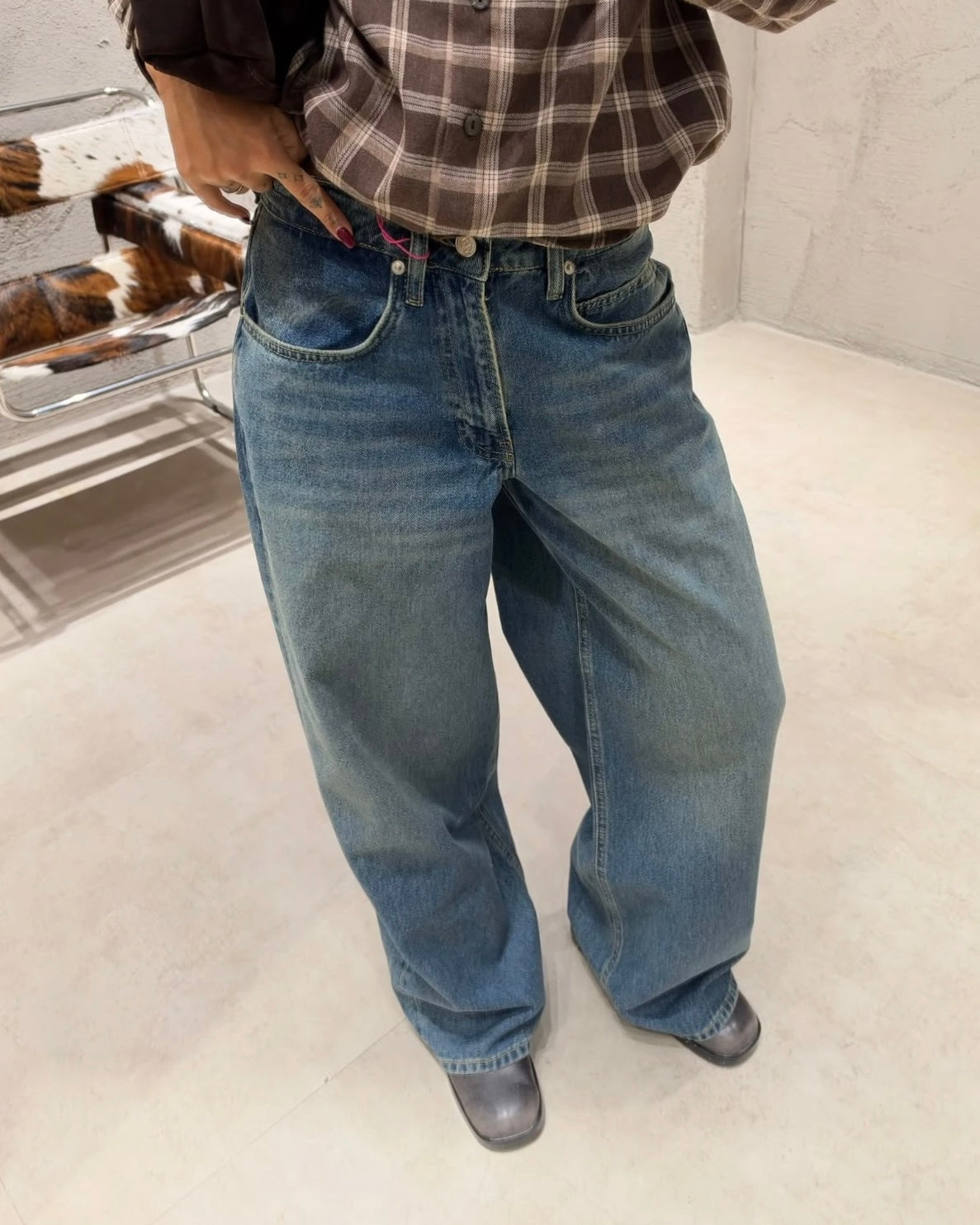 Vintage Blue Washed Baggy Jeans | جينز كاحت بقصة باغي واسعة وستايل فينتاج