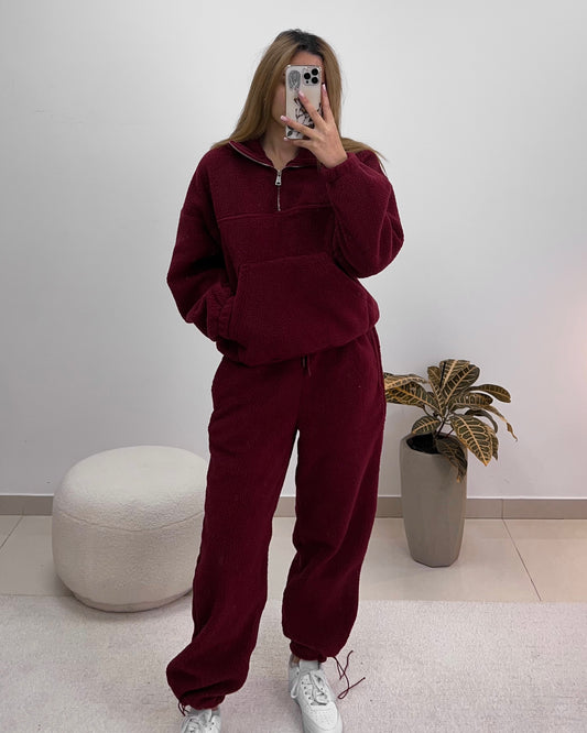 Burgundy Fleece Pullover and Pants Set