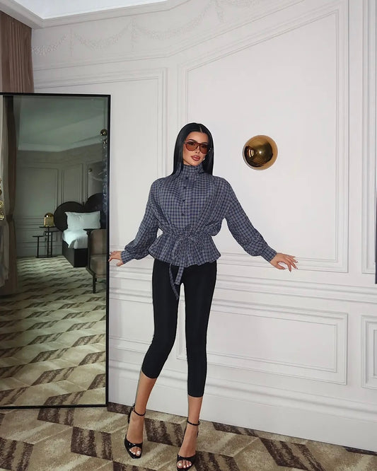 Elegant Plaid Shirt| قميص كاروهات بربطة خصر