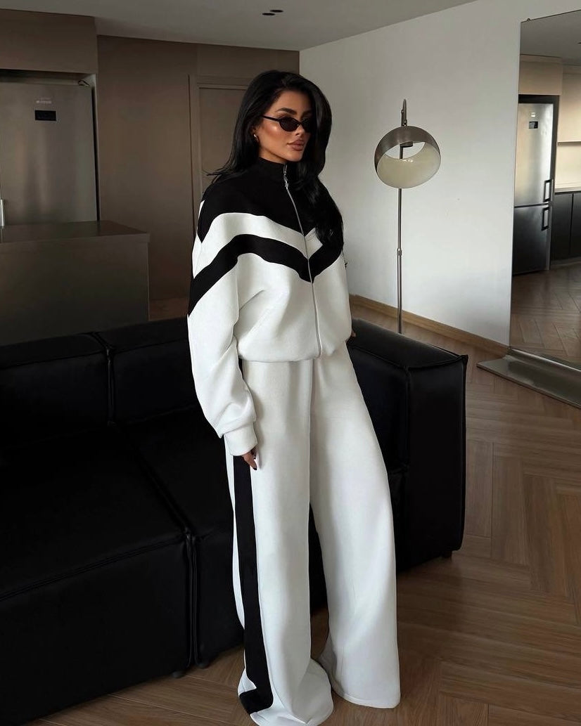 White Chevron-Striped Two-Piece Set