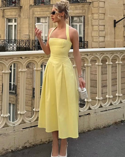 Lemon Halter Midi Dress | فستان ميدي أصفر برباط حول الرقبة