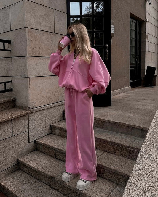 Pink Casual Loose Tracksuit