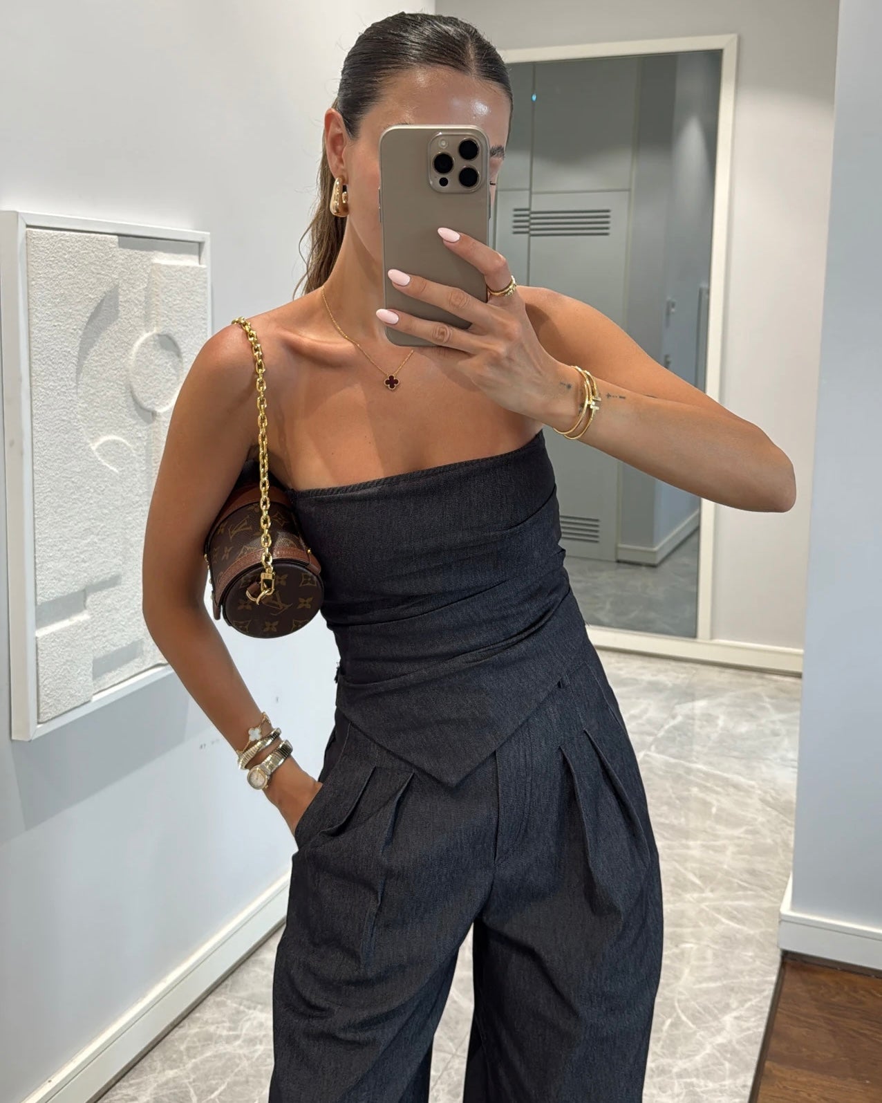 Elegant Dark Denim Set | طقم جينز غامق أنيق