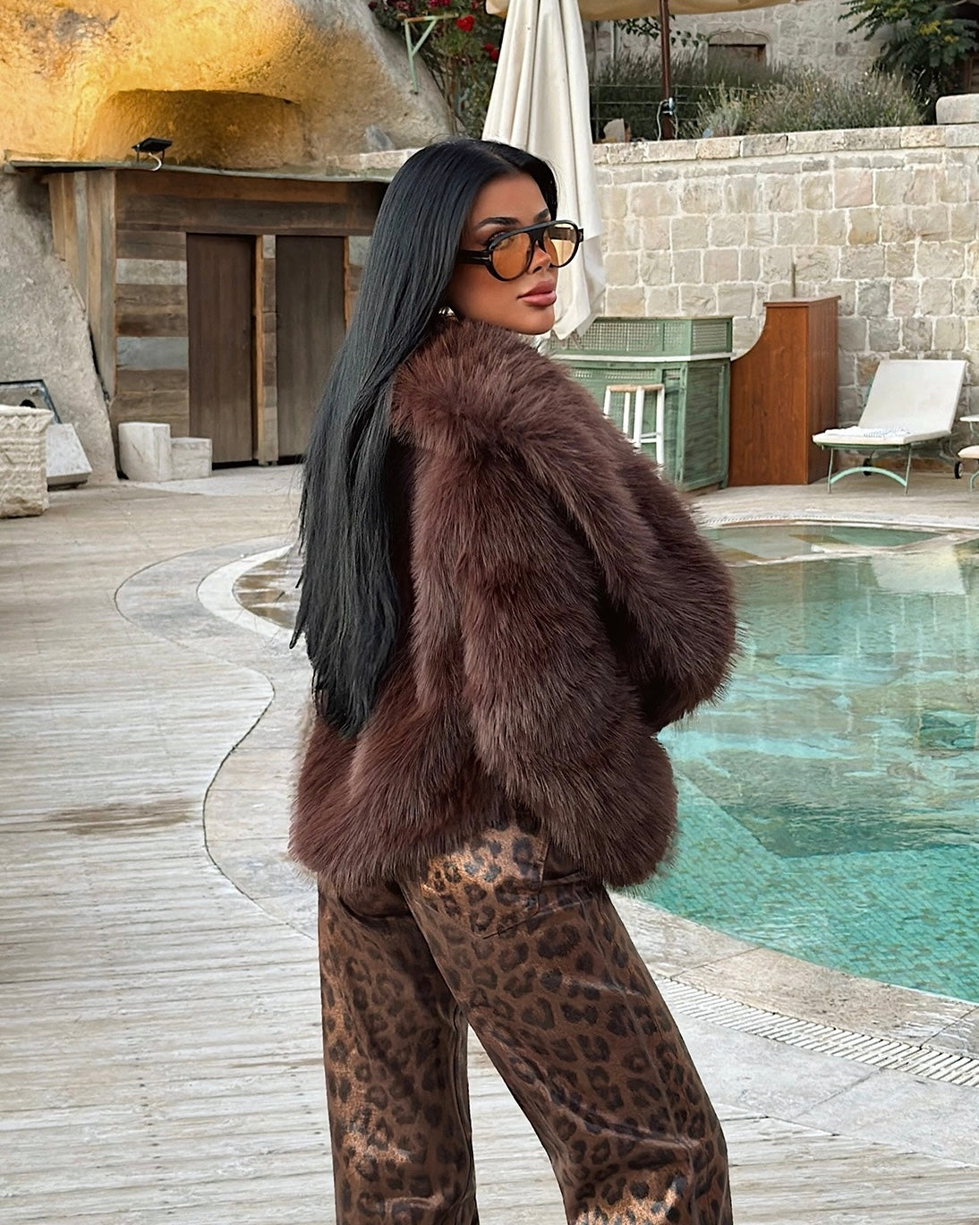 Brown Faux Fur Jacket | جاكيت فرو باللون البني