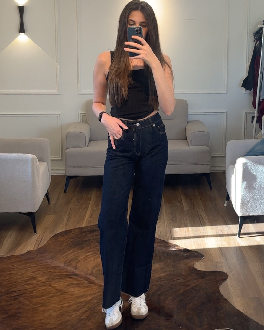 Indigo High Rise Straight Leg Jeans | بنطلون جينز بلون دينم غامق